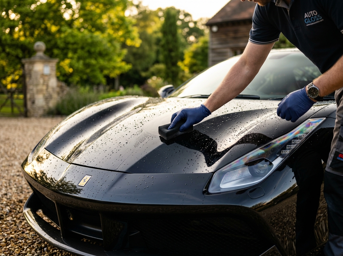 Professionele detailer polijst een luxe auto met zorg en precisie
