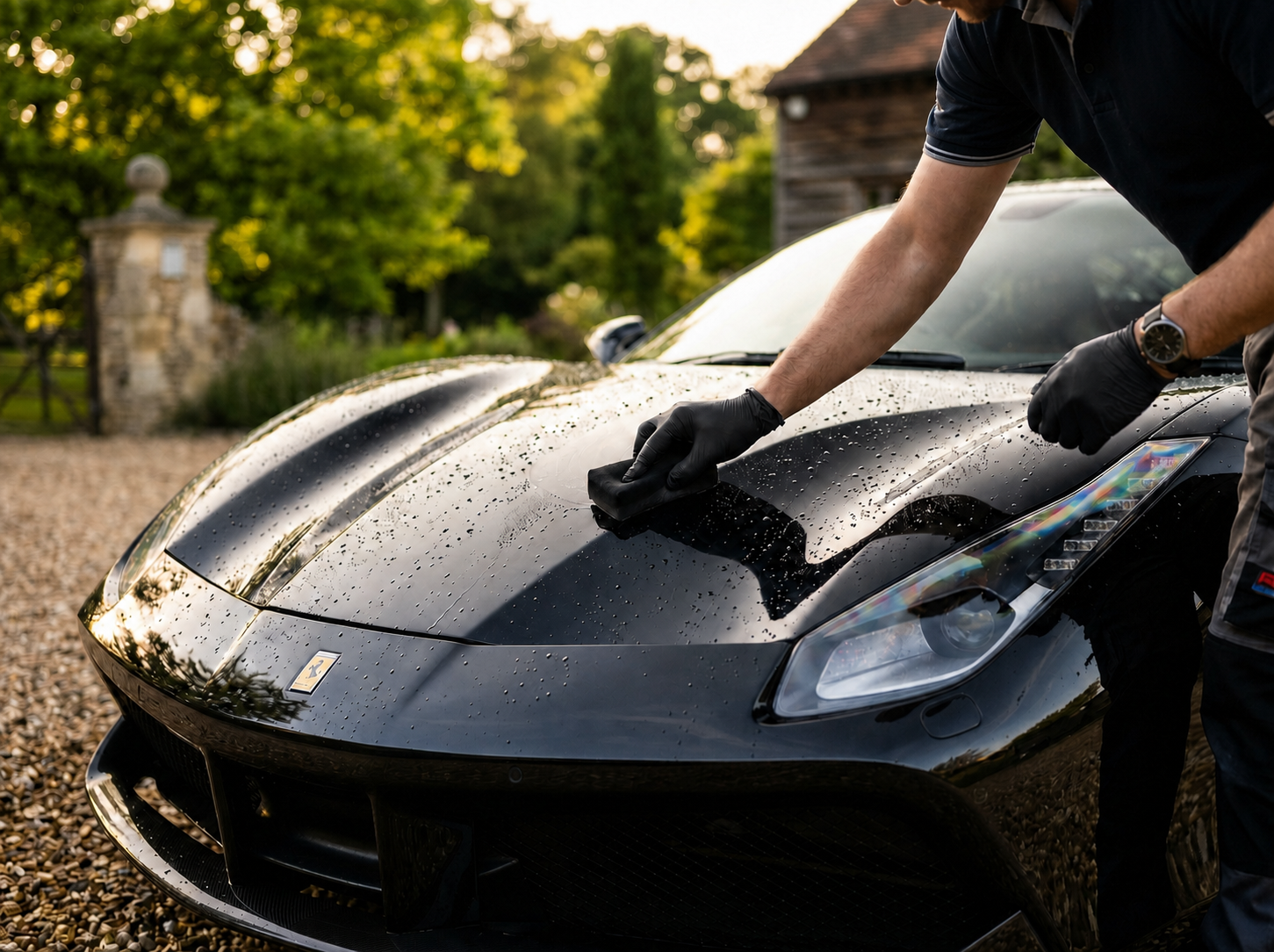 Professionele detailer polijst een luxe auto met zorg en precisie