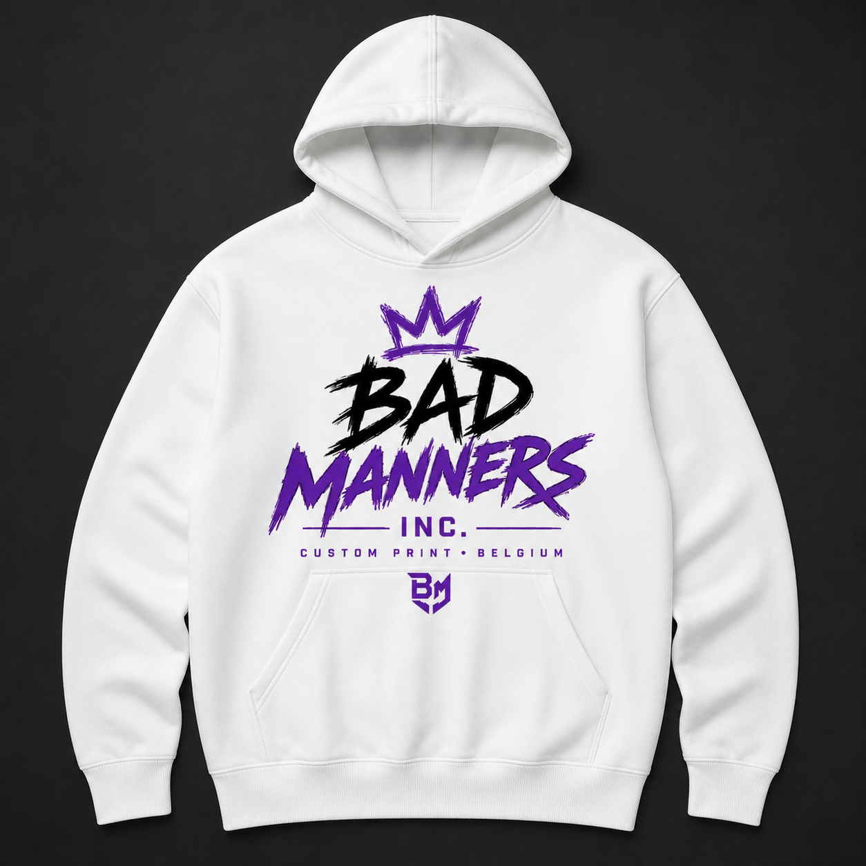 Crown Script Hoodie in White, beschikbaar in unisexfit